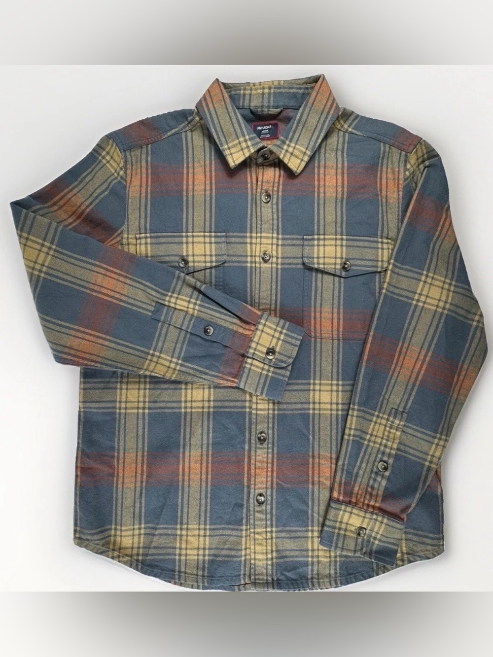 UNTUCKit Plaid Flannel Shirt Men's Regular Fit Large Blue Cotton Button Up